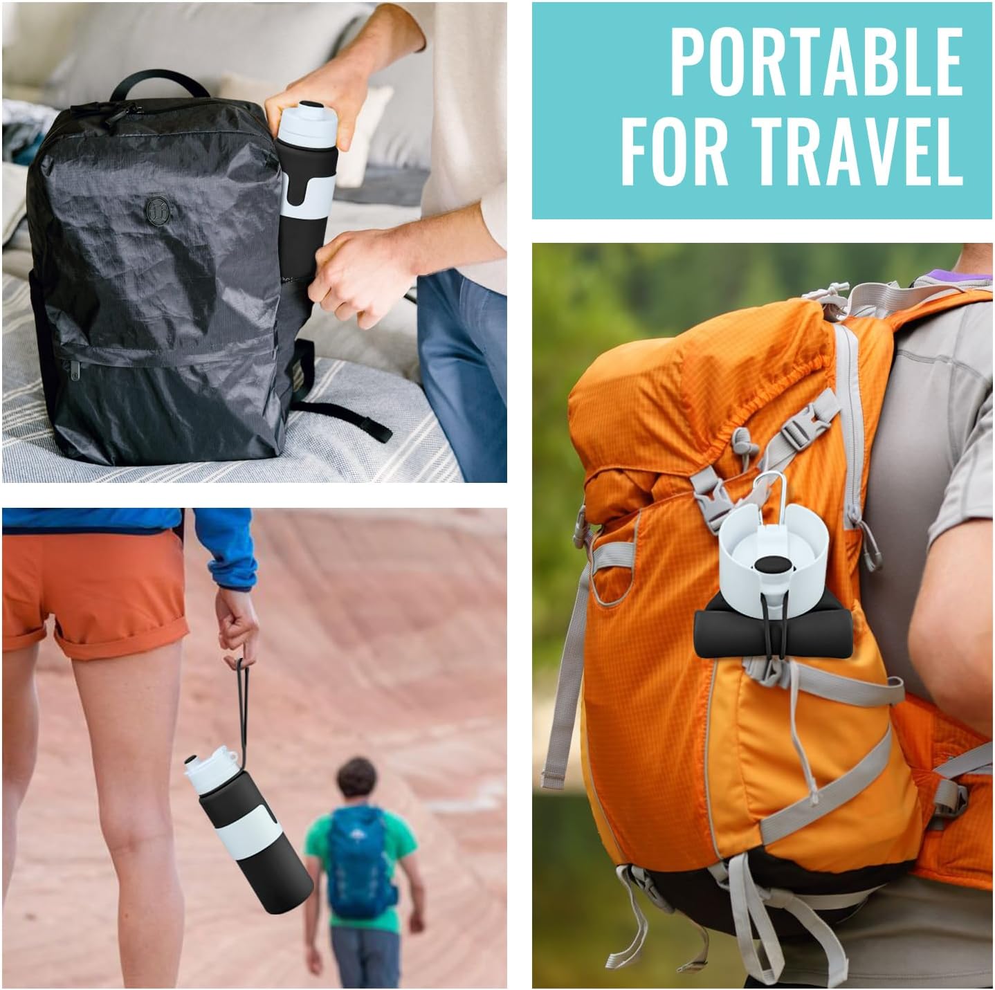Nefeeko Collapsible Water Bottle, BPA Free 26oz Foldable Water Bottle for Travel Sports, Leak-Proof Spill-Proof Portable Water Bottles with Carabiner, Lightweight