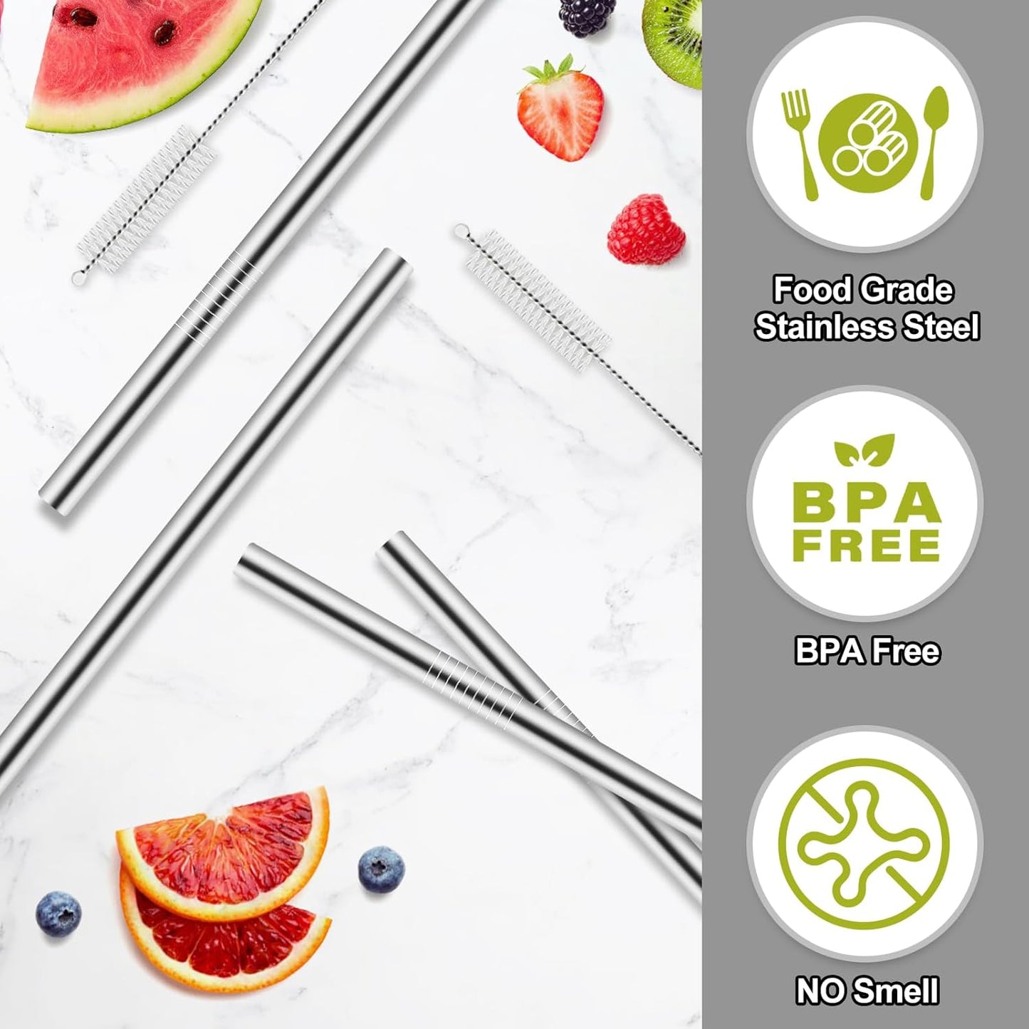 6Pcs Metal Straw Replacement Compatible With Owala FreeSip Tumbler 40oz, With 2 Straw Cleaner, Reusable Stainless Steel Straws for Owala