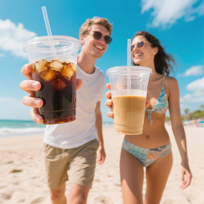 Ginkgo 50 Pack 20 oz Plastic Iced Coffee Cups with Lids and Straws, Clear Disposable To Go Cups for Coffee, Cold Drinks, Smoothie and Coffee Bar Accessories