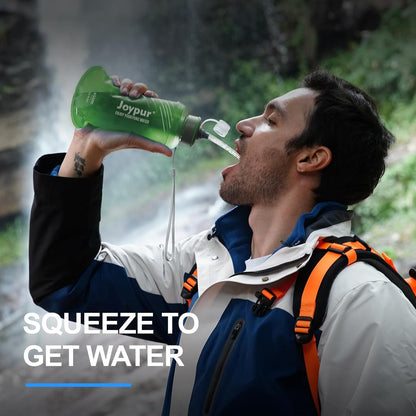 Water Filter Survival - Collapsible Water Bottle with Filter 0.01 Micron Squeeze Filtered Water Bottle 22oz for Hiking Backpacking Camping BPA-Free(White 650ml)