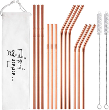 Hiware 12-Pack Reusable Stainless Steel Metal Straws with Case - Long Drinking Straws for 30 oz and 20 oz Tumblers Dishwasher Safe - 2 Cleaning Brushes Included