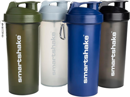 Smartshake Lite 4-Pack Protein Shaker Bottle 400 ml | 13.5 oz - Leakproof Screw-on Lid - BPA Free – Unisex - Mist Grey, Army Green, Black, Navy Blue | 4-Pack