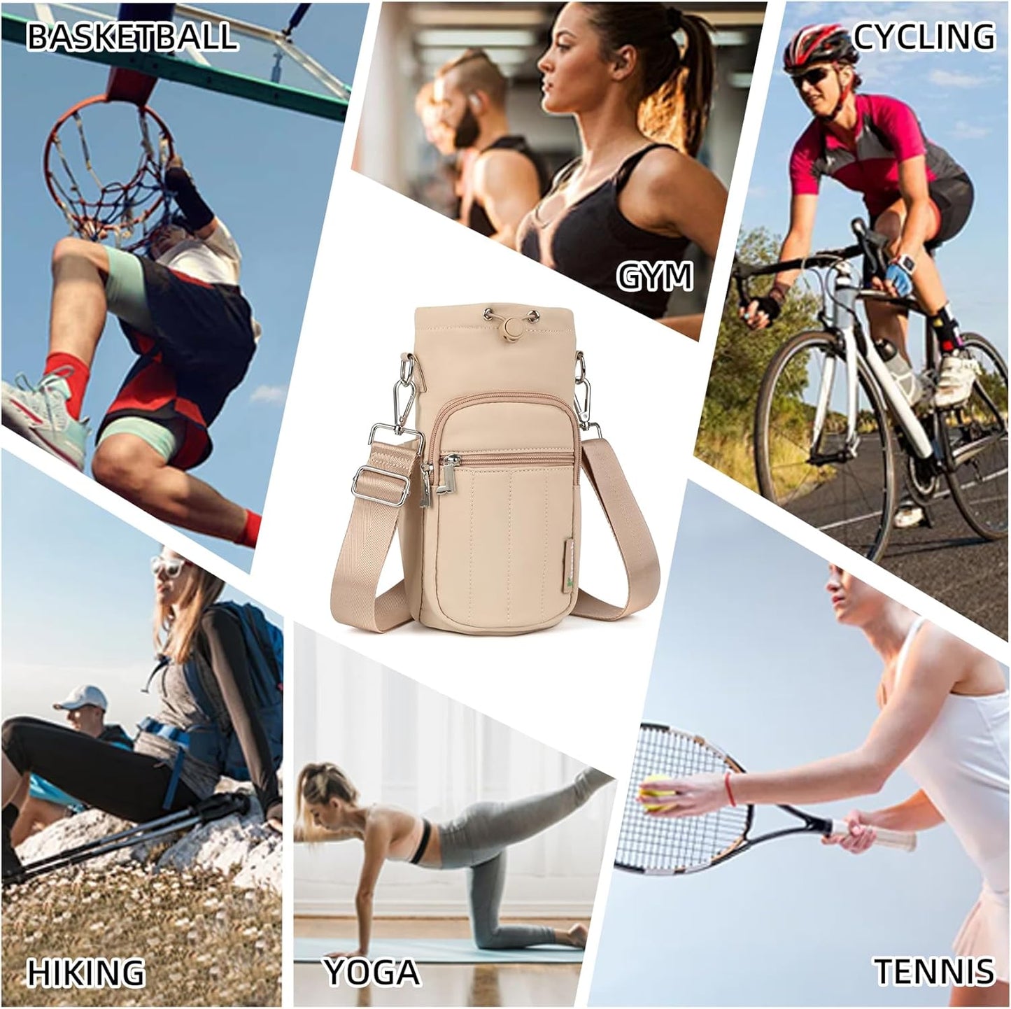 Rueesh Water Bottle Holder Bag with Adjustable Strap, Insulated Bottle Carrier Bag RFID Crossbody Sling Bag for Gym Walking