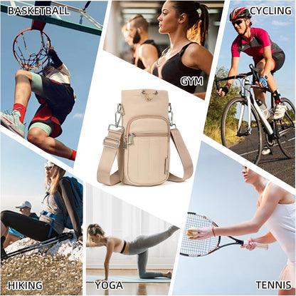 Rueesh Water Bottle Holder Bag with Adjustable Strap, Insulated Bottle Carrier Bag RFID Crossbody Sling Bag for Gym Walking