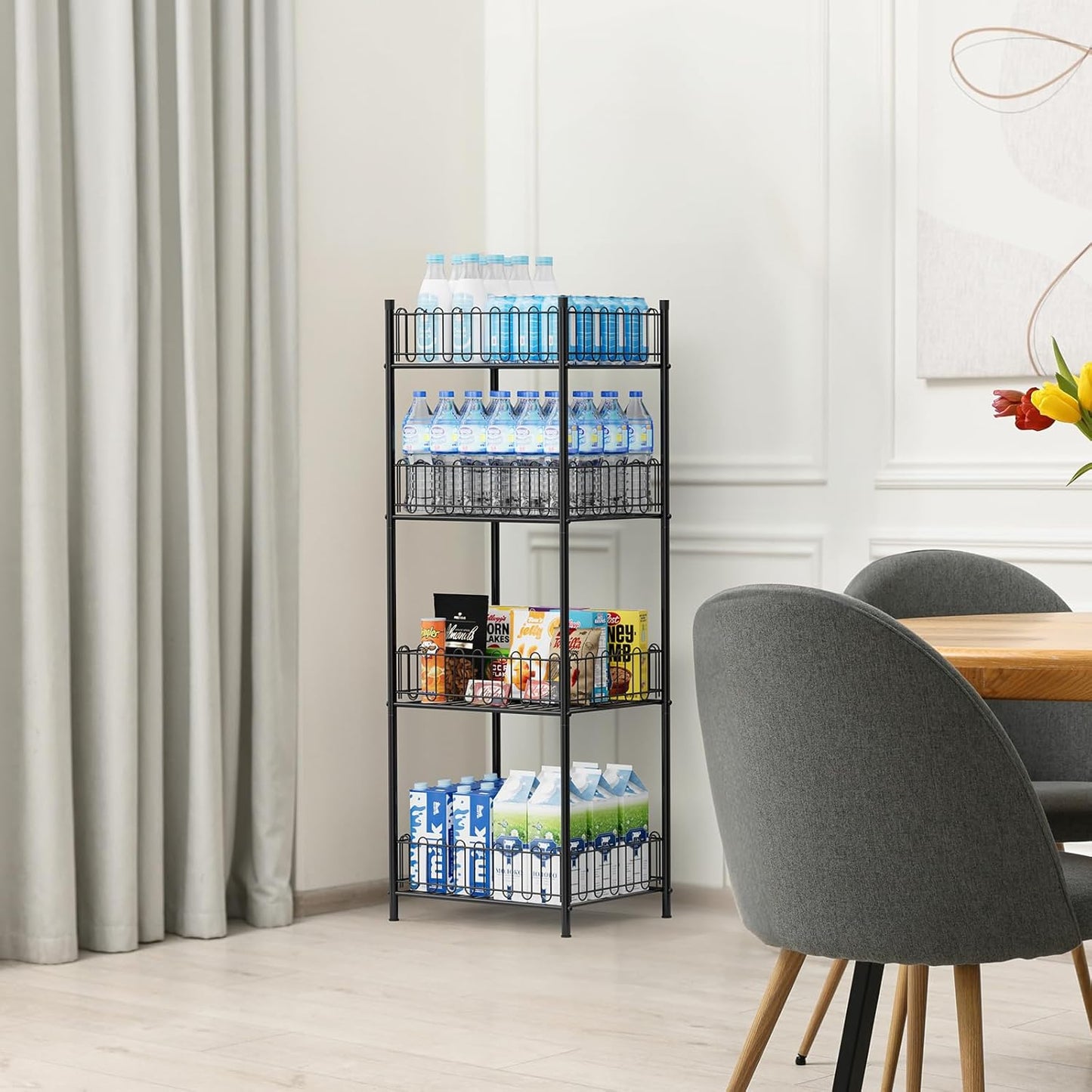 OYEAL Water Bottle Holder Rack 3 Tier Soda Drink Organizer Vertical Metal Food Storage Shelf for Kitchen Countertop Pantry, Can Storage Organizer for Pantry