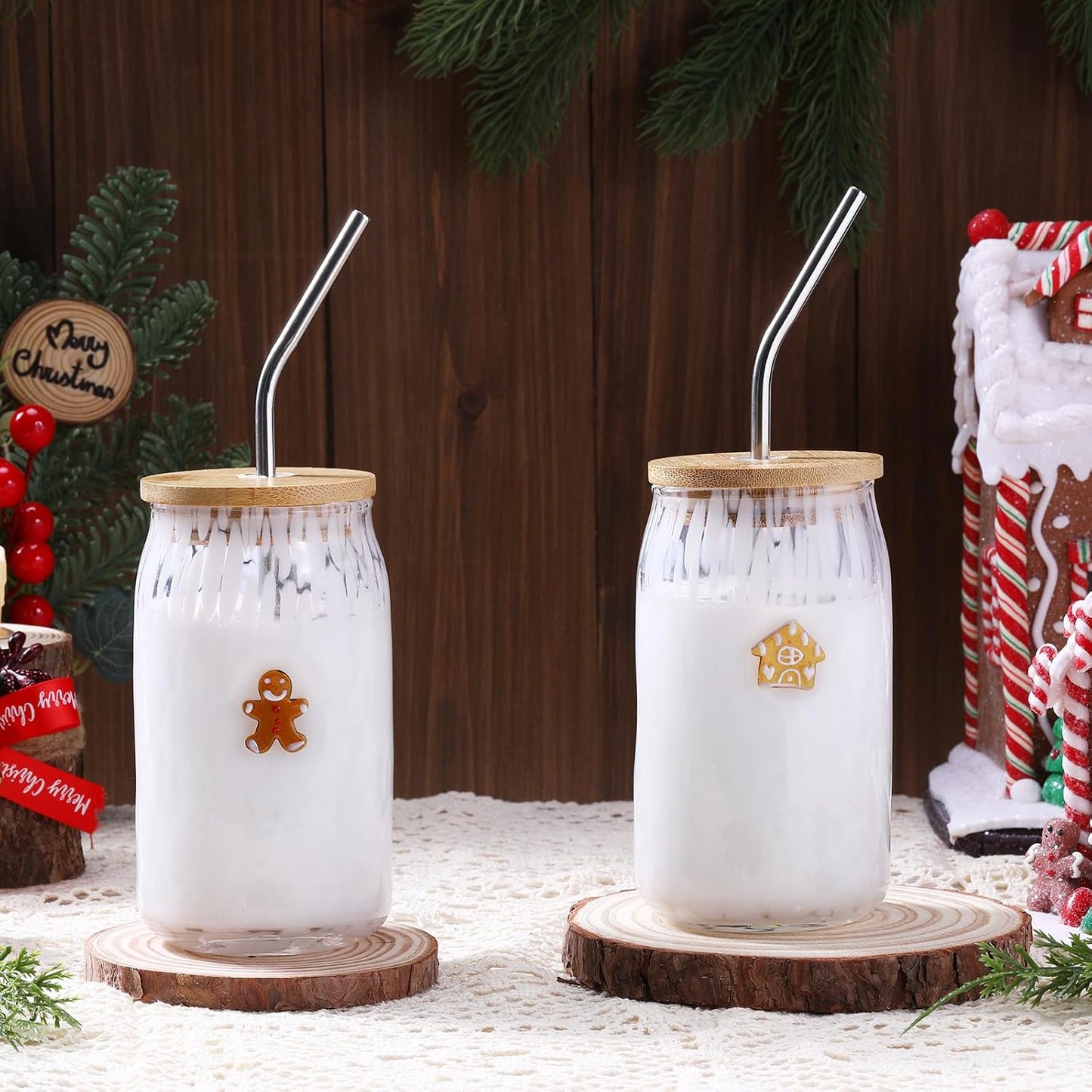 Honeydak 2 Pcs Icon Juice Glass Tumbler with Lid & Straw - 18 oz Cloud and Sun Icon Can Shape Glass Cups Coffee Juice Beer Soda Drinking Cup for Summer Halloween Christmas Party Supplies Gift