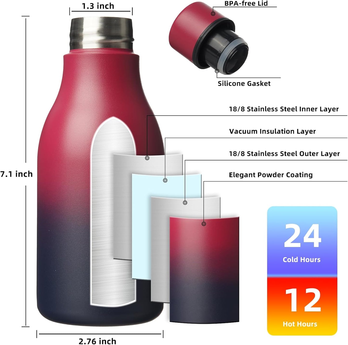BJPKPK Insulated Water Bottles, 18 oz Stainless Steel Metal Water Bottle with Strap, BPA Free Leak Proof Jugs, Mugs, Flasks, Reusable Thermal Flasks for Sports & Travel, Black - Colors B