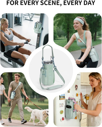 sportsnew Magnetic Gym Bag for Women Men, Crossbody Insulated Cup Sleeve Water Bottle Carrier Holder with Strap for 40oz Tumbler with Handle, 4 Built-in Magnets Small Gym Bag for Workout, Walking