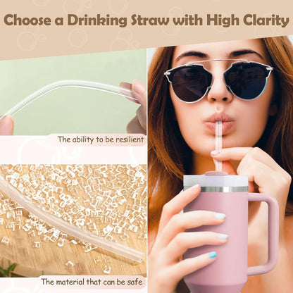 AOTWAN Glass Straws for Stanley 10 Pack 40/30 oz Tumbler,12inch Replacement Straw for Stanley 4 Straight and 4 Bent with 2 Brushesh,Reusable Glass Straws for Stanley Cup