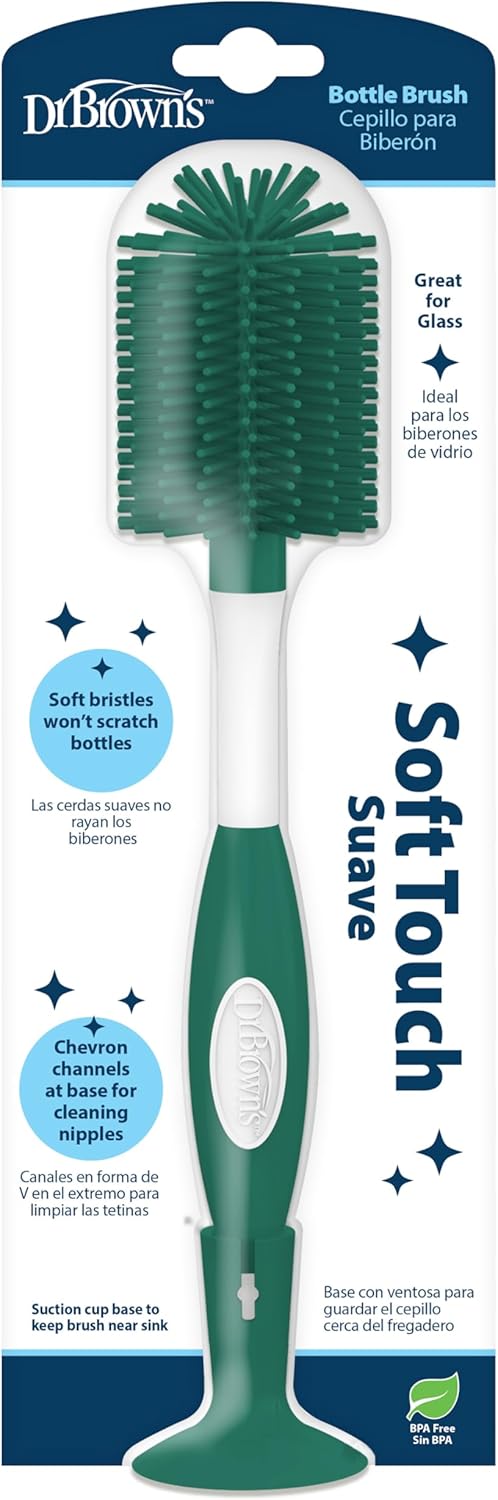 Dr. Brown's Soft Touch No Scratch Baby Bottle Cleaning Brush Nipple Cleaner with Stand and Storage Clip, BPA Free, Blue 1-Pack