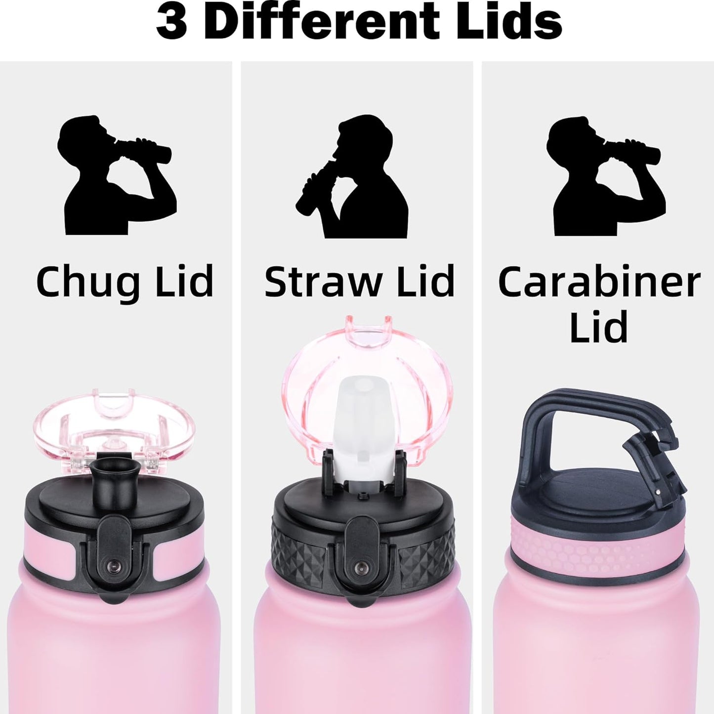Oldley Insulated Water Bottle 20oz for Adults Kids Stainless Steel Water Bottles with Straw/Chug/Carabiner 3 Lids Fruit Strainer Double Wall Vacuum Wide Mouth BPA Free Leak-Proof for School Travel