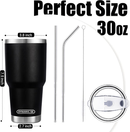 D·S 30oz Blue Tumbler Stainless Steel Double Wall Vacuum Insulated Mug with Straw and Lid, Cleaning Brush for Cold and Hot Beverages