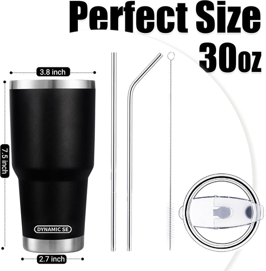 D·S 30oz Blue Tumbler Stainless Steel Double Wall Vacuum Insulated Mug with Straw and Lid, Cleaning Brush for Cold and Hot Beverages