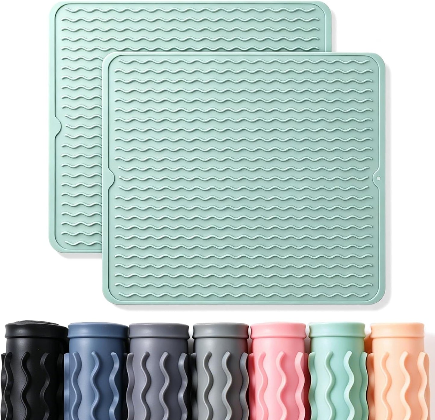 2 Pack Caketime Silicone Dish Drying Mat for Kitchen Counter Heat Resistant Under Sink Waterproof Coffee Bar Accessories Dining Rack Stone Utensil Holder Countertop Decor Must Haves 2026