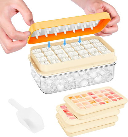 Ice Cube Tray with Lid and Bin, PHINOX 56 pcs Ice Trays for Freezer, Ice Cube Trays for Freezer with 2 trays, Container, Lid & Ice Scoop, BPA Free