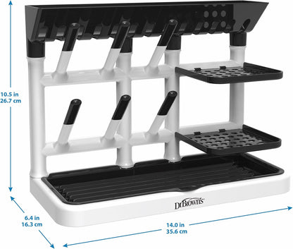 Dr. Brown's Baby Bottle Drying Tower, Stand-Up Countertop Drying Rack with Organized Storage for Baby Essentials, Space Saving Vertical Rack, Black/White