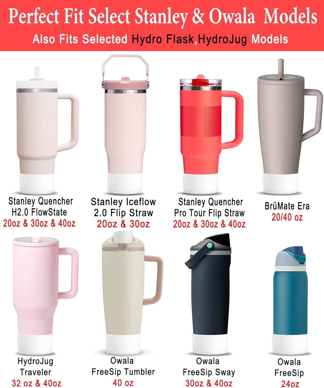 KTKUDY 2Pcs Silicone Boot for Stanley Quencher Tumbler 30 oz 40 oz & IceFlow 20 oz 30 oz & Fit Owala Freesip Water Bottle & Fit Hydro Flask & More - Cup Bottom Accessories Fit Stanley Cup