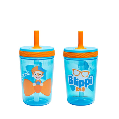 Zak Designs 15oz Bluey Kelso Tumbler Set, Leak-Proof Screw-On Lid with Straw Made of Durable Plastic and Silicone, Perfect Bundle for Kids, 2 Count (Pack of 1) - Colors A