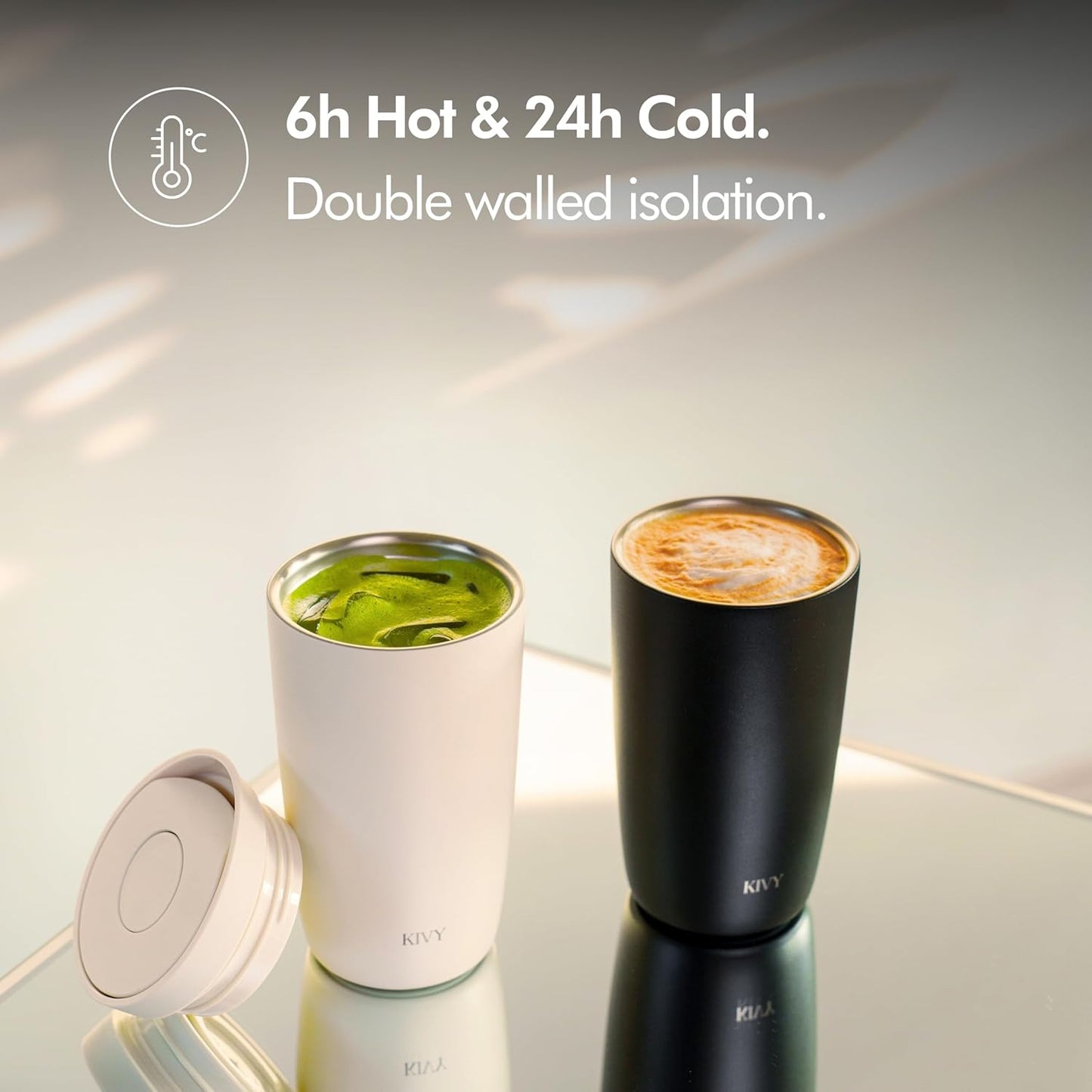 KIVY Travel Coffee Mug Tumbler [24h Cold | 6h Hot] Insulated Coffee Tumbler Stainless Steel - Leak Proof Coffee Travel Mug - 12oz Insulated cup to go for hot & cold drinks - Cups for Women & Men