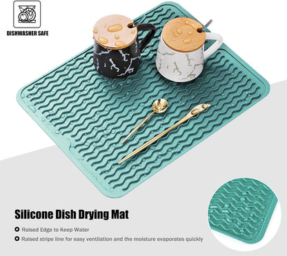 Silicone Dish Drying Mat, Non-Slip Easy Clean Sink Mat Large Heat-resistant Dish Drainer Mat for Kitchen Counter, Sink, Refrigerator or Drawer liner (12" x 6", BLACK)