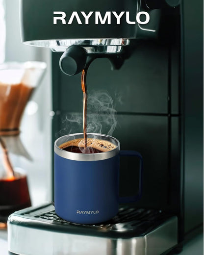RAYMYLO Insulated Coffee Mug 12 oz, Double Wall Stainless Steel Coffee Mug with Lids, Leak-Proof & Detachable Slider Lid for Thorough Clean, Keeps Coffee Cold for 9 Hrs, Suitable for Camp Home Office