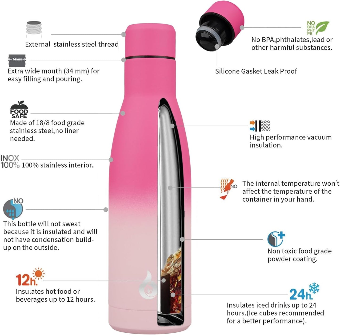 BJPKPK Insulated Water Bottle 12oz Small Stainless Steel Water Bottles Reusable Metal Thermal Keep Cold and Hot,Dreamy Purple - Colors A