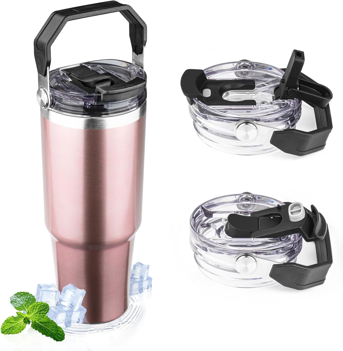 30oz Tumbler with Handle and Flip Straw Lid Double Wall Insulated Travel Coffee Mug Stainless Steel Vacuum Insulated Coffee Tumbler Cup for Hot and Cold Beverages,Leak-proof&BPA-free (30oz,Black)