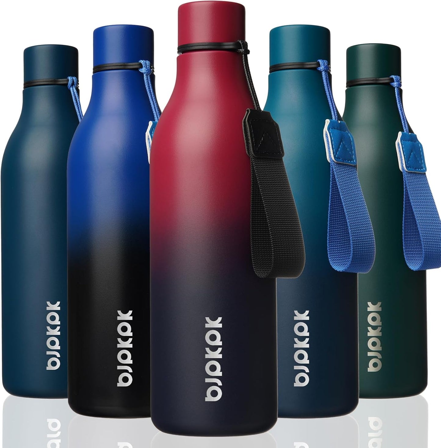 BJPKPK Insulated Water Bottles, 18 oz Stainless Steel Metal Water Bottle with Strap, BPA Free Leak Proof Jugs, Mugs, Flasks, Reusable Thermal Flasks for Sports & Travel, Black - Colors A