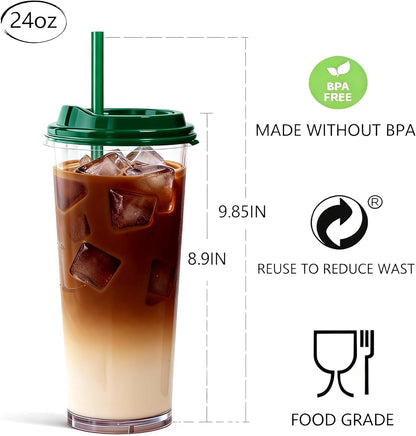 24oz Tumbler with Lid and Straw, Leak Proof and Double Wall Insulated Reusable Plastic Cups,Travel Reusable Iced Coffee Cup (1, Pink)
