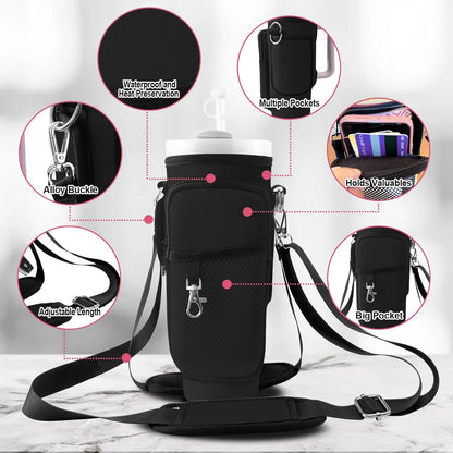 Stanley Carrier Bag for Stanley 40oz/30ozTumbler with Phone with 2 Adjustable Strap,3 Pockets Bottle Stanley Cup Carrier Bag & Case,Accessories for Hiking Travelling