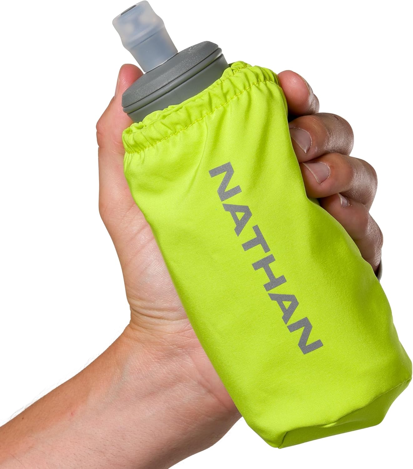 Nathan Handheld Soft Flask 18oz - Exo-Draw Insulated Collapsible Bottle - Grip-Free Strap & Rigid ExoSpine for Comfort/Support - Breathable Mesh Strap - Ideal Running/Hiking, Pinnacle, Black