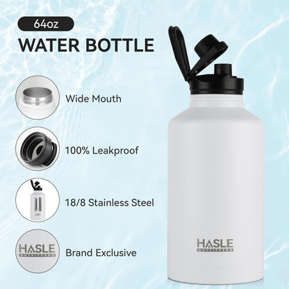 HASLE OUTFITTERS 32 oz Insulated Water Bottle Stainless Steel Double Walled Vacuum Sports Water Bottle with 2 Lids (Straw and Spout Lid) for Gym Camping Hiking(Black,1)