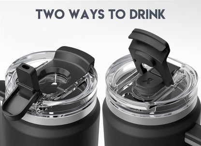 Meoky 32 oz Tumbler with Handle, Insulated Tumbler with Lid and Straw, Stainless Steel Travel Mug, Keeps Cold for 24 Hours, 100% Leak Proof, Fits in Car Cup Holder (Night)