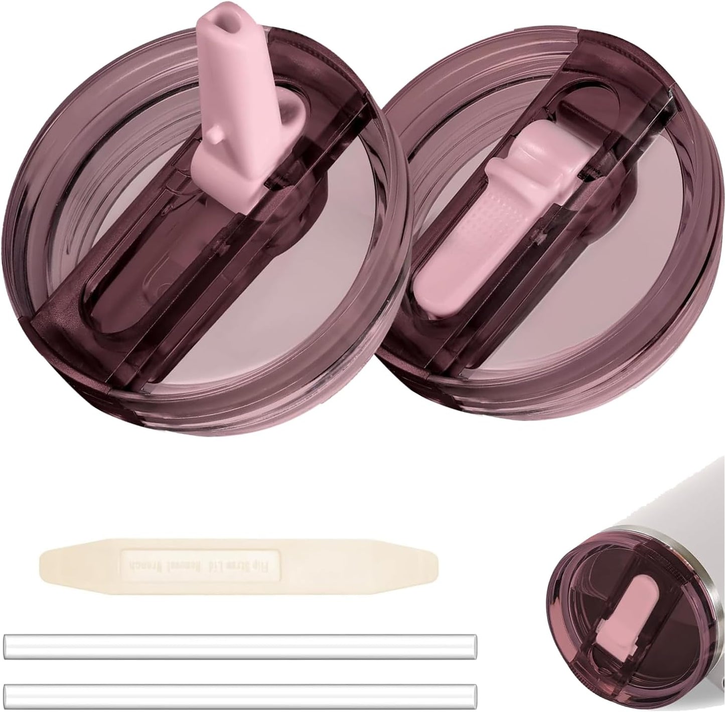 2 Pack 40 oz Tumbler Flip Straw Lid for Stanley Quencher ProTour Leak Proof Lid Replacement for Stanley H2.0 Quencher, Spill Proof Reusable Lid for Stanley Cup Accessories (Purple & Purple, 40 oz)