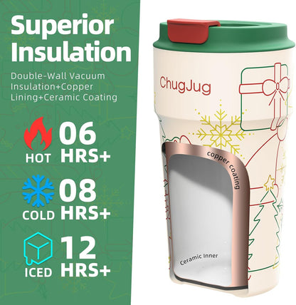 16 oz Travel Coffee Mug with Ceramic Coating, Leak-Proof Vacuum Insulated Coffee Tumbler with Lid, Reusable Double Wall Stainless Steel Travel Cup for Hot& Cold Drinks (Violet Dream)