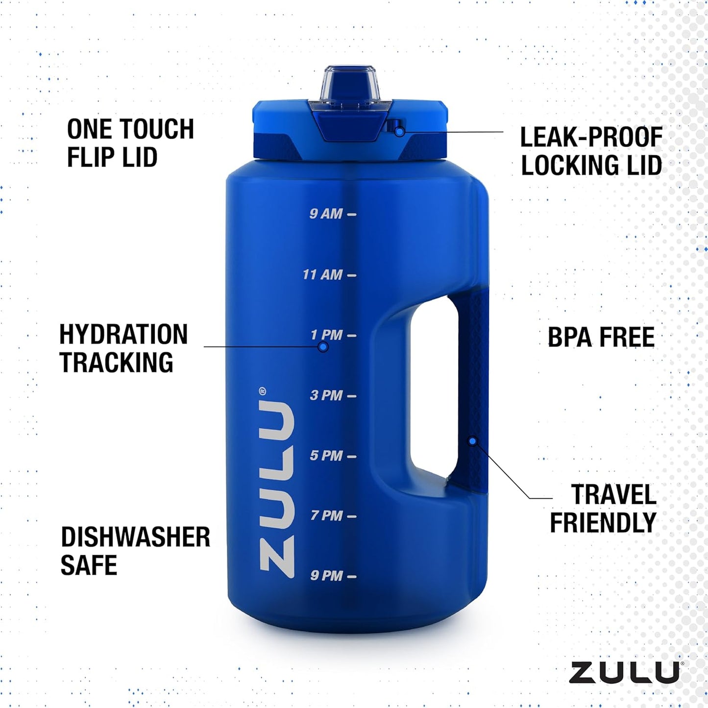 ZULU Goals 64oz Half Gallon Plastic Water Bottle with Straw and Time Marker | Large Reusable Jug with Handle and Leak Proof Lid for All Day Hydration, Gym and Outdoors, Gift Ready, Violet