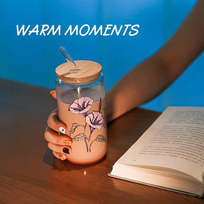 SUROQUE 20oz Ribbed Glass Tumblers with Lids & Straws, Ideal for Iced Coffee, Cocktails & More - Includes Cleaning Brush