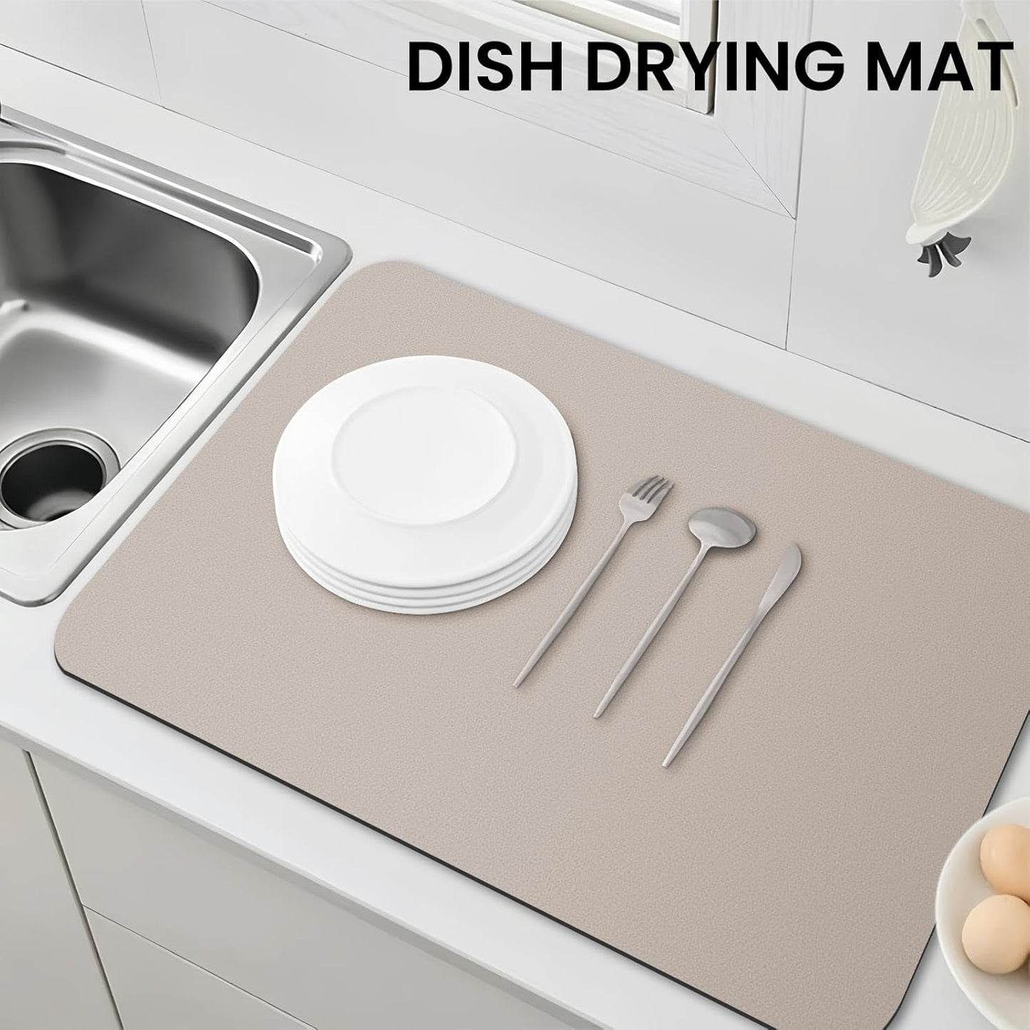WISELIFE Dish Drying Mat Super Absorbent Drying Mat Large Dish Drying Mats for Kitchen Counter Easy Clean Dish Mat Kitchen Drying Mat15"x 18" Stylish Grey