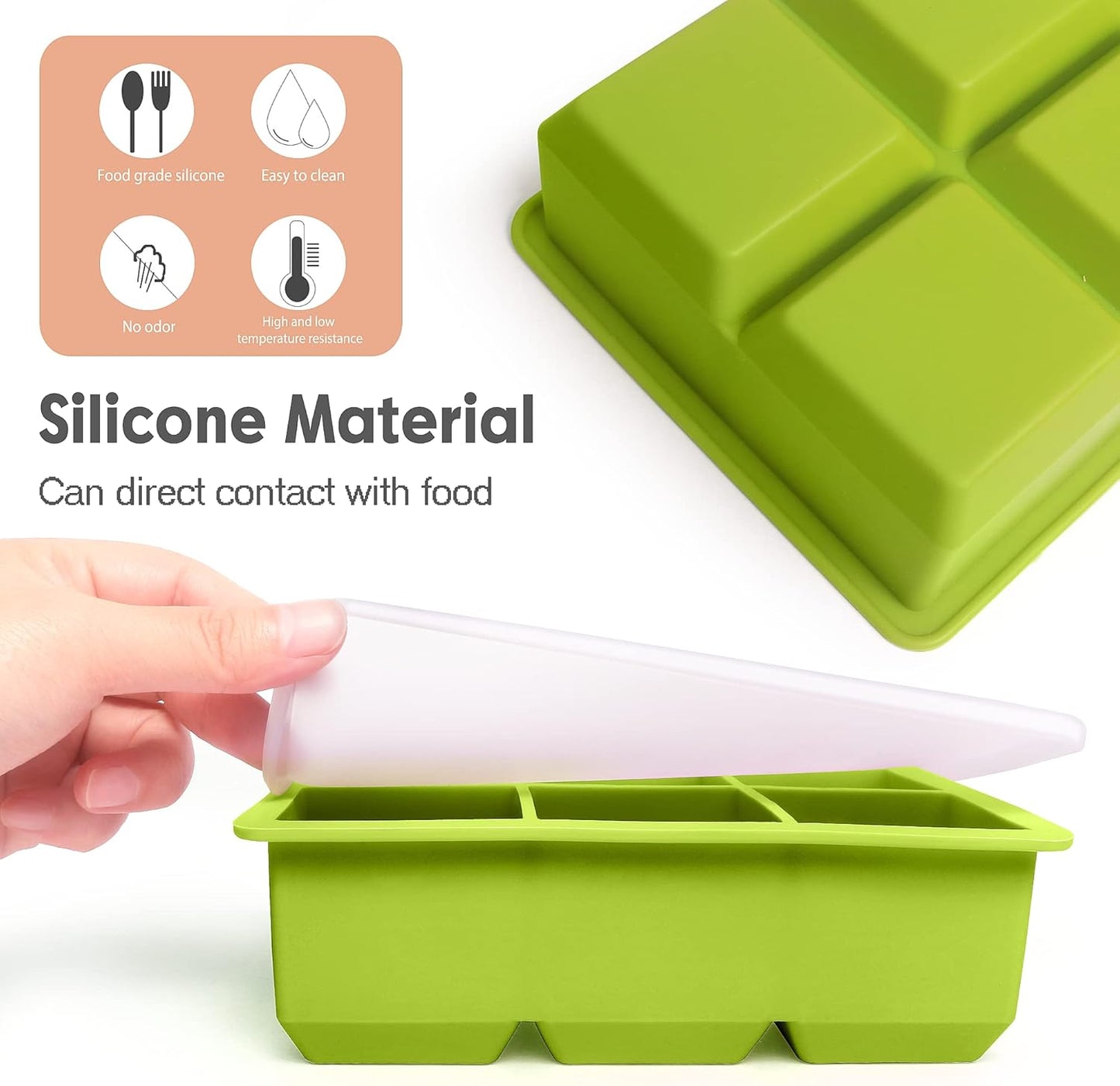 Excnorm Silicone Ice Cube Trays 3 Pack - Large Size Silicone Ice Cube Molds with Leak Proof Removable Lid Square Ice Cube Tray And BPA Free for Cocktail,Whiskey, Stackable Flexible Ice