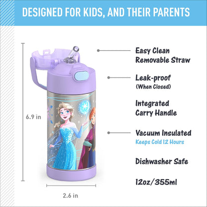 THERMOS FUNTAINER Water Bottle with Straw - 12 Ounce - Kids Stainless Steel Vacuum Insulated Water Bottle with Lid, Bluey - Colors A