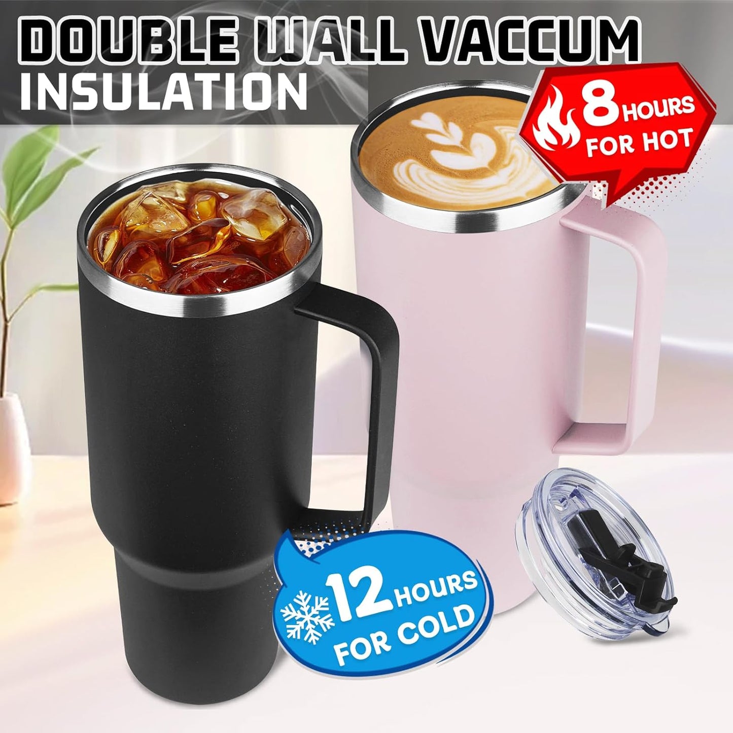 20 oz Tumbler with Handle, Stainless Steel Insulated Tumbler with Lid and Straw, Double Wall Vacuum Coffee Mug Tumbler, Insulated Coffee Thermal Cup for Cold and Hot (Light Purple)
