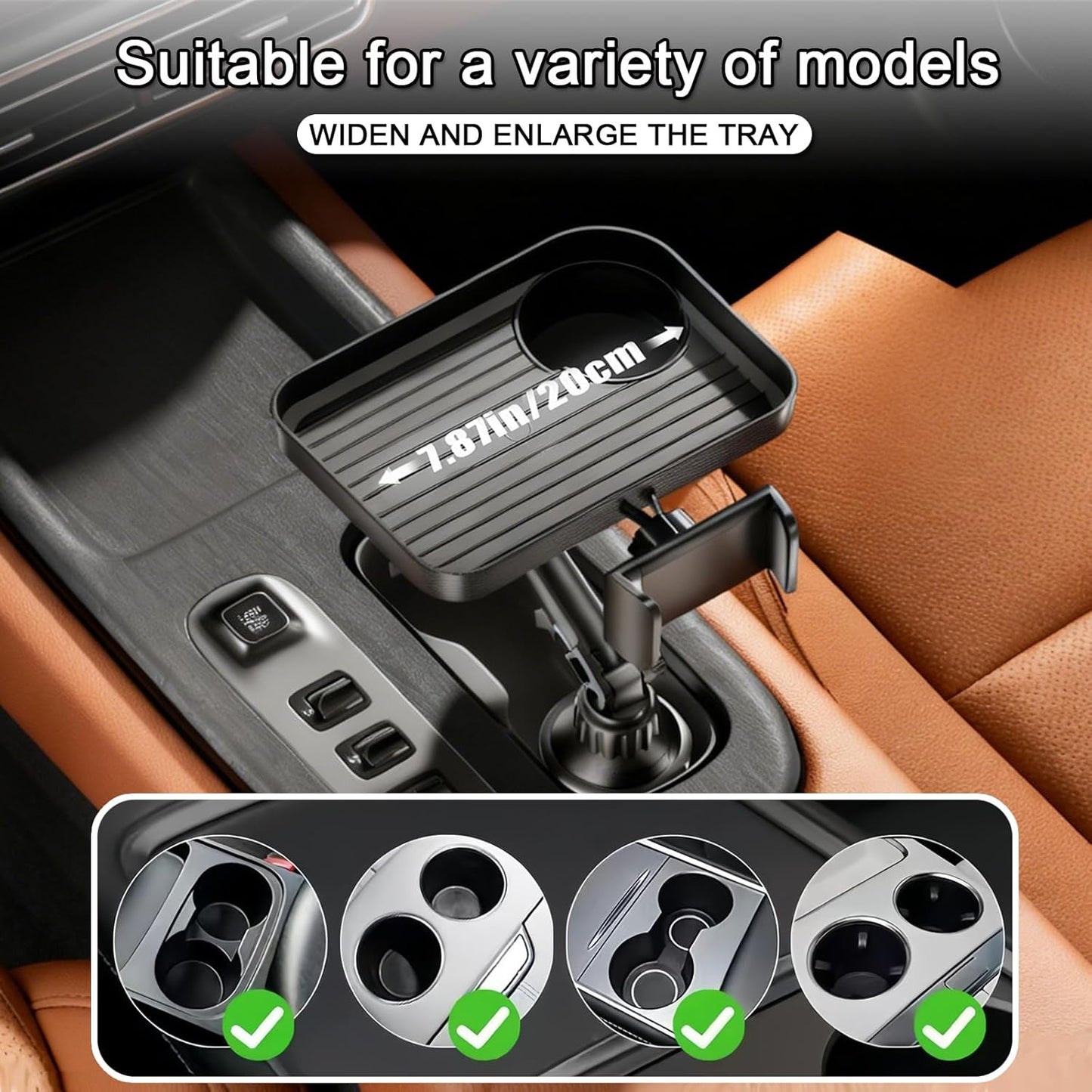 Vehicle-Mounted Multifunctional Water Cup Holder Tray Black Adjustable Cup Holder Dining Plate Expandable Bracket Storage Space-Saving