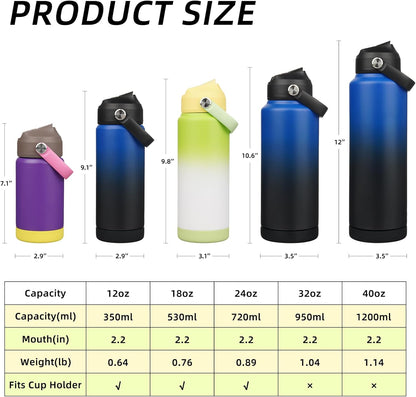 BJPKPK Insulated Water Bottle with Straw Lid, 18oz Thermo Water Bottles with Soft Nozzle, Flex Handle & Non-slip Boot, BPA Free Leak Proof Stainless Steel Metal Thermo, Tumblers, Cups,Sea Salt