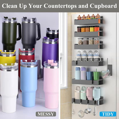 HuggieGems Magnetic Water Bottle Holder for Refrigerator, Cup Holder Organizer for Stanley and Tumbler for Kitchen, 4 Pack, Black