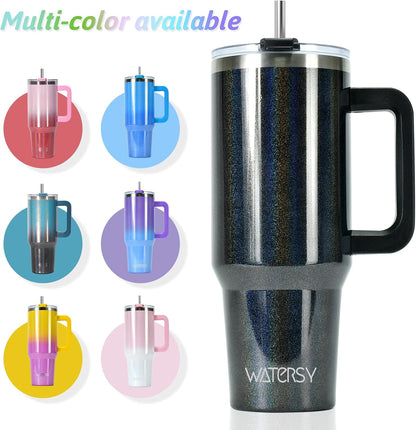 40 oz Tumbler with Handle,Tumbler with Lid and Straw,Double Wall Insulated Cup Stainless Steel Travel Mug(Cold for 34 Hours),Water Bottle for Iced Tea,Coffee,Cold Beverages(Purple)