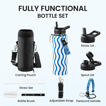 RAYMYLO One Gallon Water Bottle Insulated, Triple Walled Vacuum Stainless Steel (Cold for 48 Hrs), Leak Proof & Non-BPA, Large Water Flask Jug with Paracord Handle & Straw Spout Lids