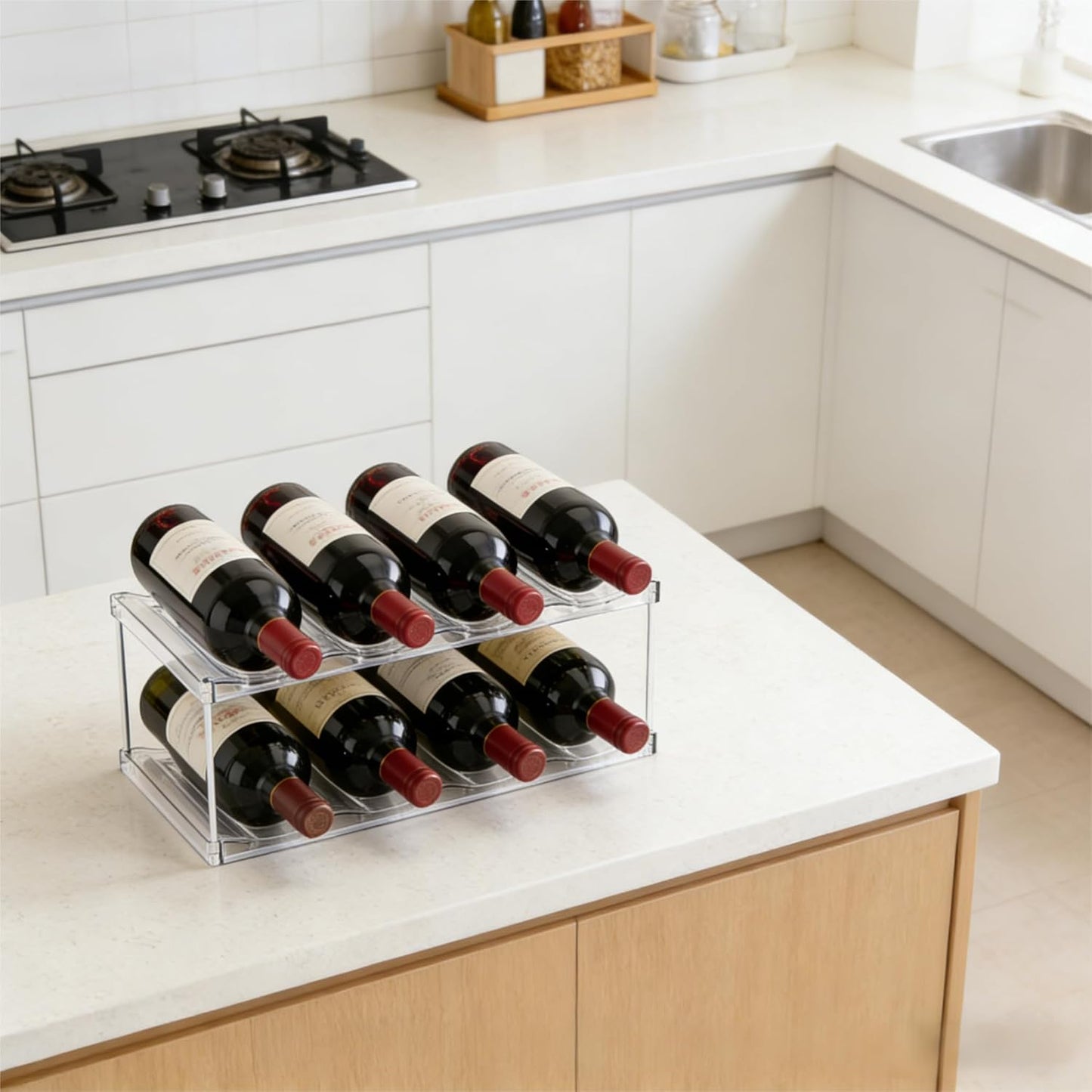 Yieach Larger Compartments Stackable Water Bottle Organizer for 40 oz Stanley Cup Holder,Yeti and Other Tumbler Organizer,3 Tier Wine Rack and Waterbottle Storage Rack for Kitchen Cabinets,Countertop