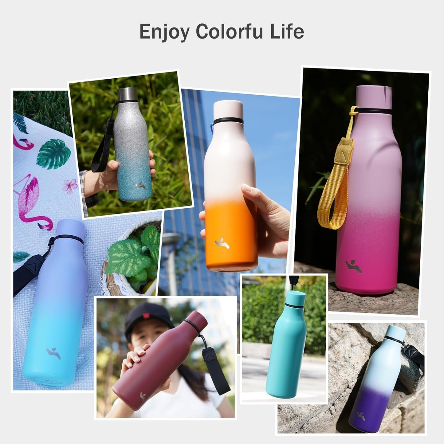 Konokyo Insulated Water Bottle with Strap,18 oz Double Wall Stainless Steel Vacuum Bottles Metal Water Flask,Macaron Green - Colors B