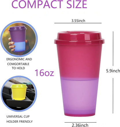 Color Changing Cups, 5 Pack 24oz Plastic Tumblers, Reusable Iced Coffee & Smoothie Cups with Lids and Straws for Parties and Travel