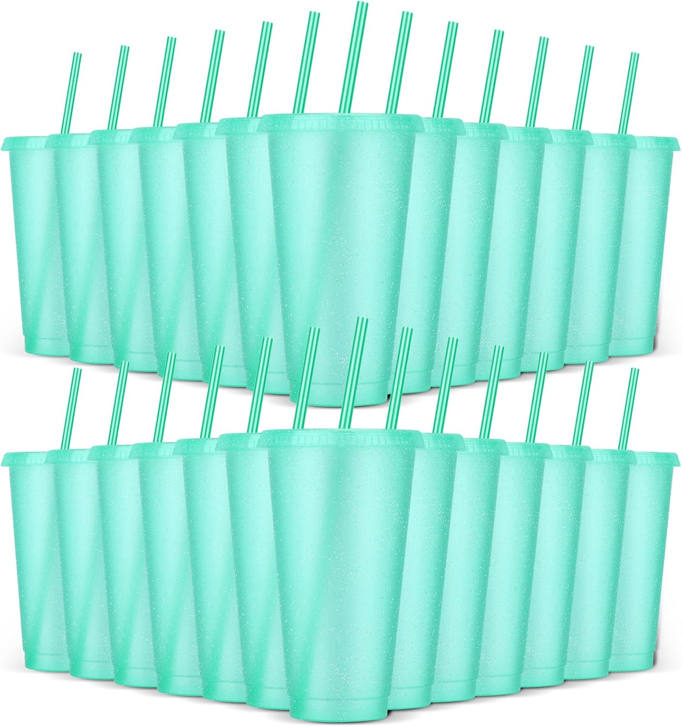 24 Pack Plastic Tumblers with Lids and Straw, Reusable Cups with Lids and Straws Colorful Cups for Cold Drink Iced Coffee, Plastic Tumbler Bulk for Party Birthday Gifts (24 oz, Stylish Colors)